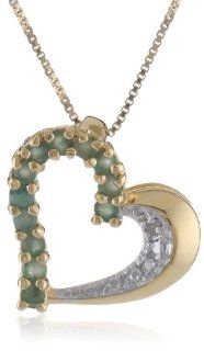 18k Yellow Gold Plated Emerald and Diamond Half  and  Half Heart Pendant Necklace Jewelry