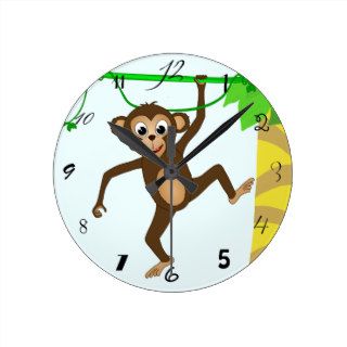 Cheeky Little Monkey Cute Cartoon Animal Wall Clock