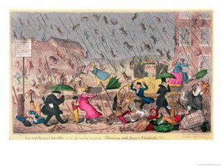Very Unpleasant Weather, or the Old Saying Verified "Raining Cats, Dogs and Pitchforks" Giclee Print Art (12 x 9 in)  
