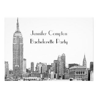 NYC Skyline 01 Etched Wht Bachelorette Party Personalized Announcements