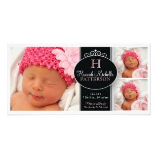 Cute Girl Baby Photo Monogram  Birth Announcement Photo Greeting Card