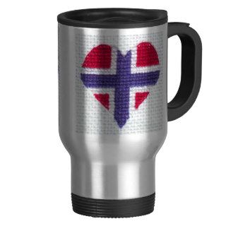 Norwegian Flag Heart Cross Stitch Nordic Norway Mo Mugs