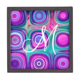 Mod Op Art Circles Purple Green Monogram Gift Item Premium Trinket Boxes