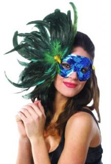 Blue Sequin Feather Mardi Gras Mask Clothing