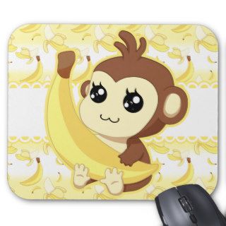 Cute Kawaii monkey holding banana Mouse Pads