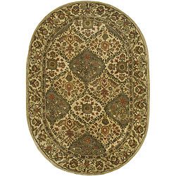 Handmade Tabriz Beige/ Olive Wool Rug (4'6 x 6'6 Oval) Safavieh Round/Oval/Square