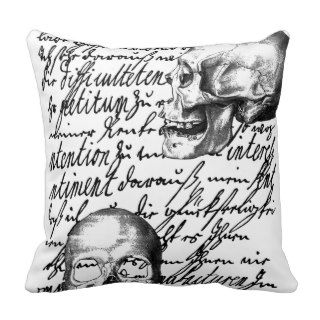 Skulls and script spell out "Liebesbrief" or Love Throw Pillows