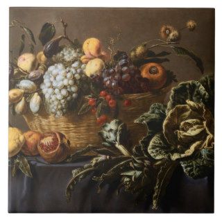 Grapes, Plums and Other Fruits and Nuts in a Wick Ceramic Tile