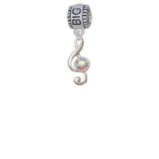 Medium Silver Clef with AB Crystal Big Sister Charm Dangle Bead Jewelry