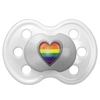 Gay Pride Rainbow Heart Flag Stainless Steel Effec Pacifiers