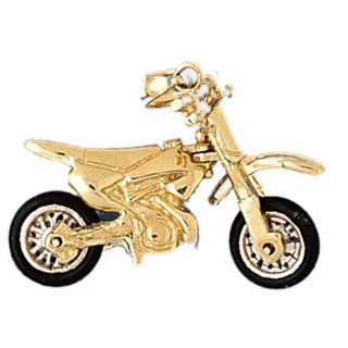 14K Yellow Gold 3 D Dirt Bike Pendant Jewelry