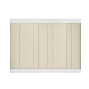 Pro Series 6 ft. x 8 ft. Vinyl White/Beige Woodbridge Privacy Fence Panel   Unassembled 144729