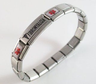 Fibromyalgia Medical ID Alert Italian Charm Bracelet Jewelry