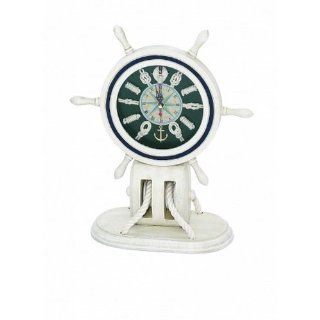 Wooden Whitewash Ship Wheel Mantel Knot Clock 13"   Wood Ship Wheel   Decorative Clock   Nautical Clock   Marine Clock   Wooden Ship Wheel   Childrens Room Decor