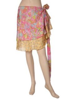 Designer Silk Wrap Around Short Skirt Traditional Floral Printed Work Clothing