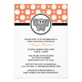 Elephant Orange Polka Dot Baby Shower Invitations
