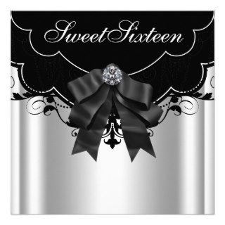 Silver Black White Sweet Sixteen Birthday Party Custom Invites