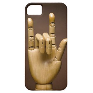 Wooden hand index and small finger extended, iPhone 5 cover