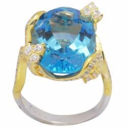 De Buman 18K Gold and Silver Blue Channel set Topaz and Cubic Zirconia Ring Gemstone Rings