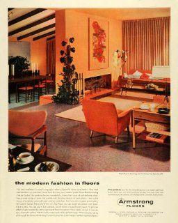 1955 Ad Armstrong Cork Living Room Custom Corlon Tile 470 Floors Interior Design   Original Print Ad  