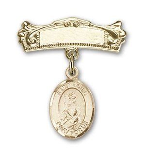 JewelsObsession's 14K Gold Baby Badge with St. Louis Charm and Arched Polished Badge Pin Jewels Obsession Jewelry