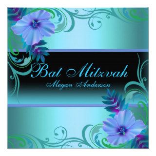 Blue & Purple Vibrant Flower Bat Mitzvah Invite