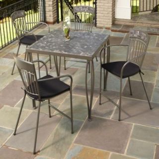 Home Styles Glen Rock Marble 36 in. Square 5 Piece Patio High Dining Bistro Set with Black Cushions 5607 369