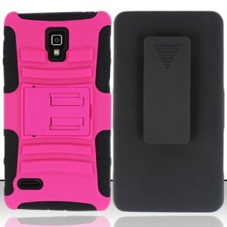 LG Optimus L9 P769 / P760 / MS769 Case Black Pink Utra Rock Heavy Duty Cover Dual Layers Protector Fold in Stand (T Mobile / Metro Pcs) with Free Car Charger + Gift Box By Tech Accessories Cell Phones & Accessories