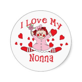 I love My Nonna Rag Doll & Hearts Round Stickers