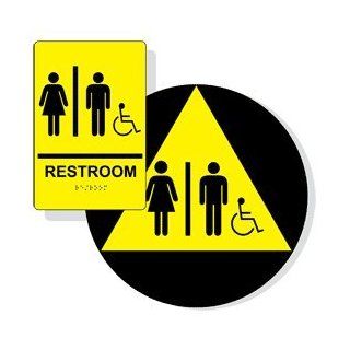 ADA Restroom With Symbol Braille Sign RRE 120 DCTS BLKonYLW Restrooms  Business And Store Signs 