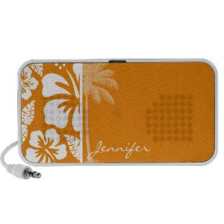 Dark Orange Tropical Hibiscus; Summer Palm Mini Speakers