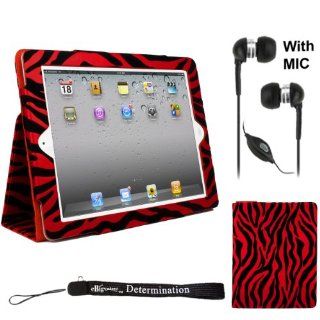 Red Zebra Smart Leather Portfolio Case For Apple iPad 3 Tablet (all 3rd Generation Versions) + Determination Hand Strap + Handsfree Earphones Computers & Accessories