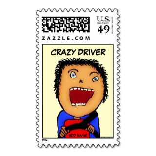 Crazy Driver Cartoon Postage Stamp