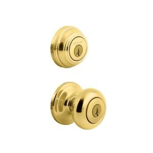Juno Polished Brass Entry Knob and Single Cylinder Deadbolt Combo Pack Featuring SmartKey 991J 3 SMT CP