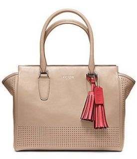 COACH Legacy Perforated Leather Medium Candace Carryall Satchel, Bisque/Hibiscus Shoes