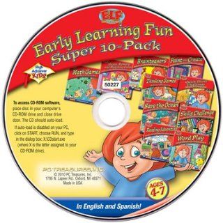 Ages 4 7 Educational Software Bundle 10 Different Titles on 1 CD Rom For Kids Age 4 5 6 7 Preschool Pre K Kindergarten Grade 1 & 2 Elementary Children Early Learning Fun CD Rom in English & Spanish Math Games, Mazes, Memory, and Matching Games, Pai