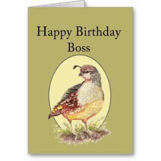 Boss Birthday Watercolor California Quail Bird Greeting Cards