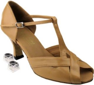 Very Fine Women's Salsa Ballroom Tango Latin Dance Shoes Style 2703 Bundle with Plastic Dance Shoe Heel Protectors, Beige Leather 10 M US Heel 3 Inch Shoes