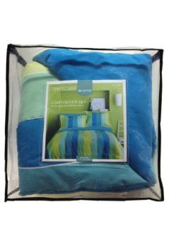 Home Twin Xl Bed Comforter Set with Sham Reversible Blue & Green Stripes   Green And Blue Stripe Twin Bedding Sets
