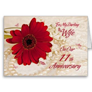 Wife on 11th wedding anniversary, a daisy flower card