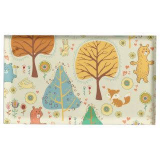 Cartoon forest animals and trees table card holder