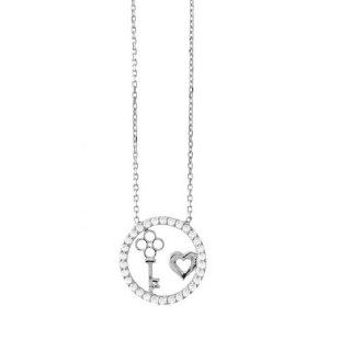 Key to my Heart Round Circle CZ Encrusted Pendant Chain Necklace in Sterling Silver 16" 18" Jewelry