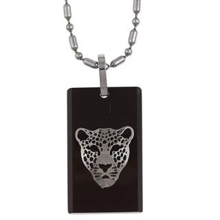 Stainless Steel Black and Brown Resin Panther Face Necklace Men's Necklaces