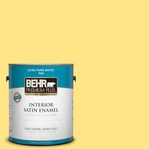 BEHR Premium Plus 1 gal. #380B 4 Daffodil Yellow Zero VOC Satin Enamel Interior Paint 740001