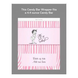 Pink Zebra Baby Shower Candy Bar Wrapper Flyer Design