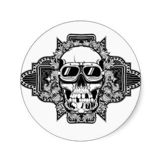 Skull with glasses round stickers