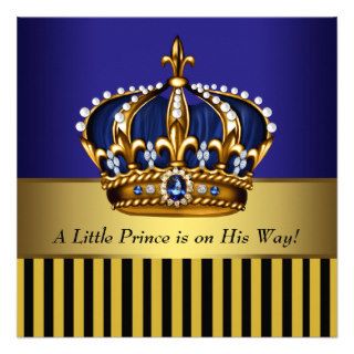 Royal Navy Blue Black Gold Prince Baby Boy Shower Invitation