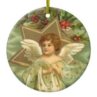 Vintage Christmas Angel Gold Star Holly Berries Christmas Ornaments