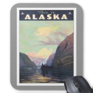 Vintage Alaska US Travel Poster Art Mouse Pads