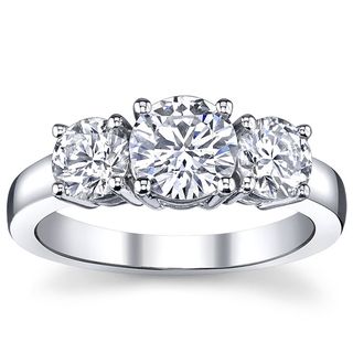 14k White Gold 1ct TDW 3 stone Engagement Ring (I, VS2) Engagement Rings
